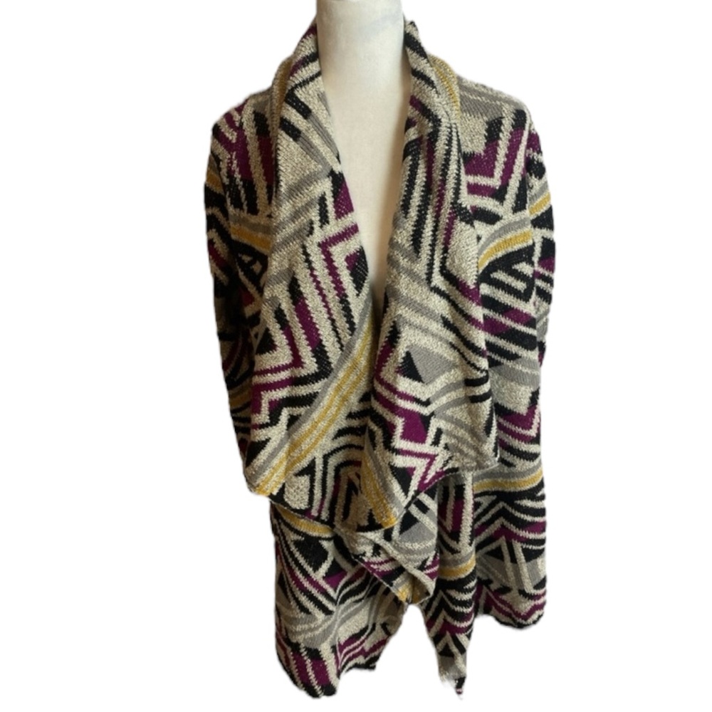 LUCKY BRAND Intarsia Cozy Wrap Open Front Cardigan Southwestern Sweater Size S - Picture 6 of 14